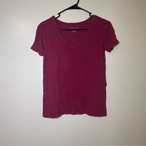 American Eagle Outfitters Burgundy V-Neck Tee